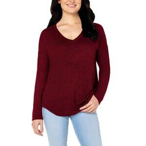 Soft And Flowy Burgundy V Neck Top With Criss Cross Knot Back NWT